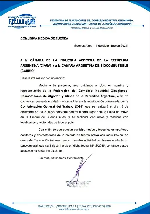 Comunicado de FTCIODyARA 16122025