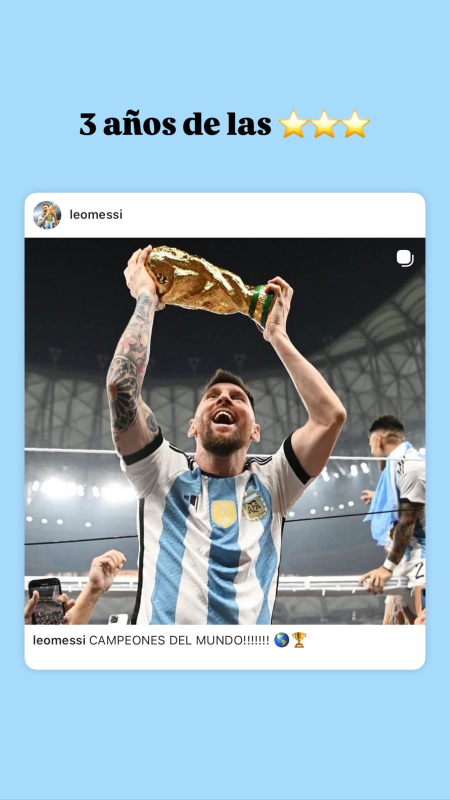 Publicación de Lionel Messi a tres años de Qatar 2022