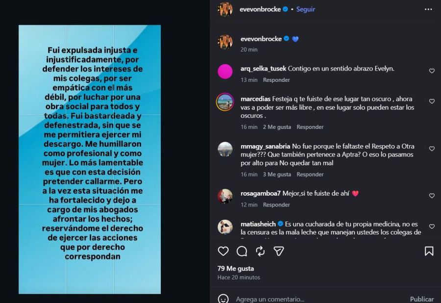 El durísimo descargo de Evelyn Von Brocke tras su expulsión de APTRA: 