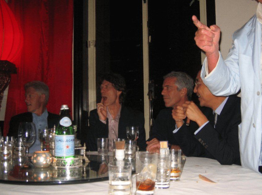 Mick Jagger con Bill Clinton y Jeffrey Epstein