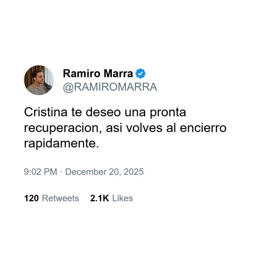 Posteo de Ramiro Marra contra Cristina Kirchner