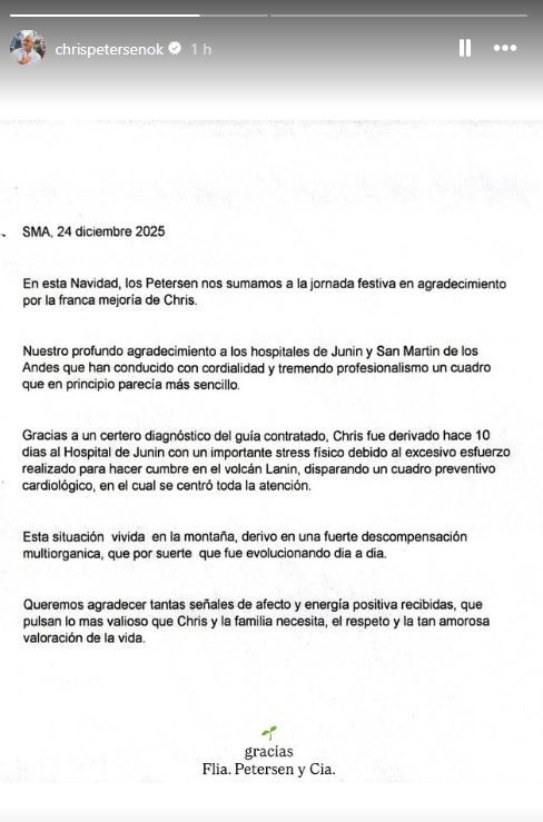 Comunicado oficial de la familia de Christian Petersen