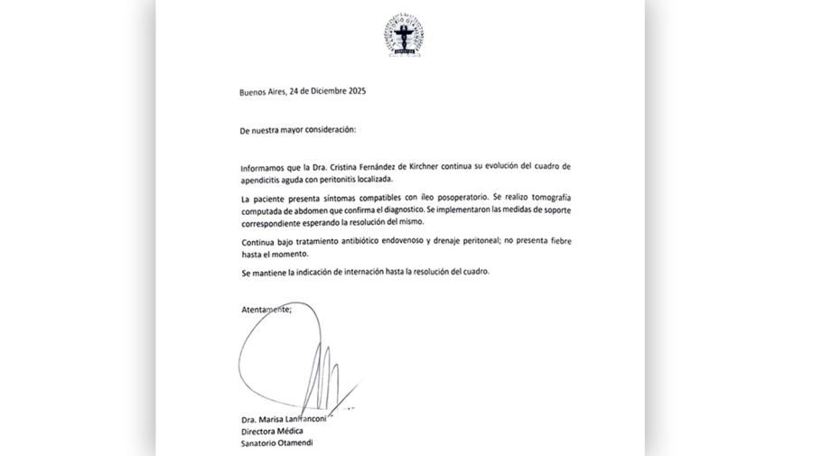 Parte médico sobre la salud de Cristina Kirchner 24122025
