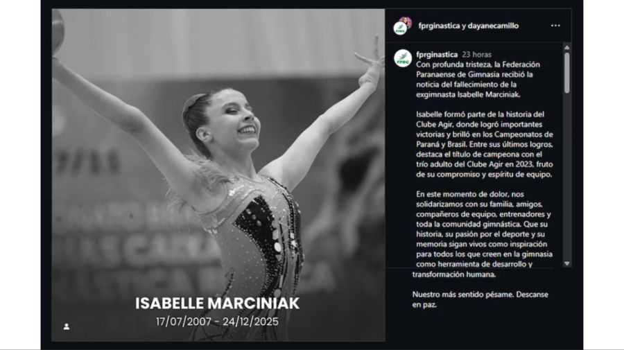 Conmoción en Brasil por la muerte de una joven gimnasta