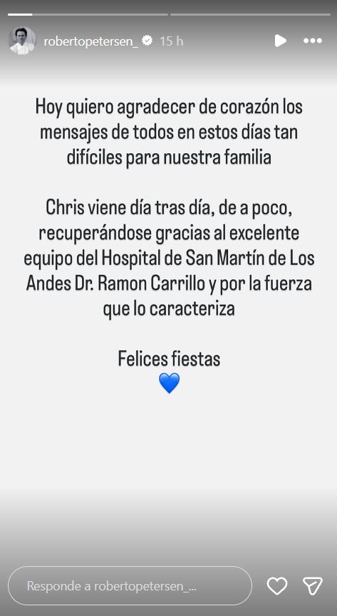El mensaje de Roberto Petersen sobre la salud de su hermano, Christian Petersen: 