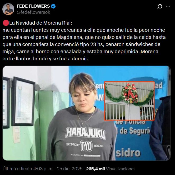 Reveleron el doloroso momento que atravesó Morena Rial en la cárcel en Navidad
