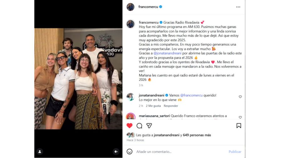 Franco Mercuriali se fue de Radio Rivadavia