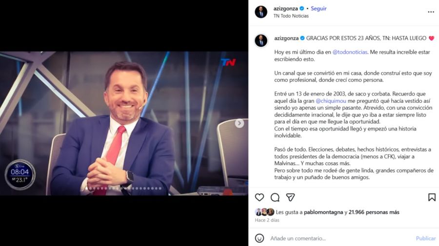 Gonzalo Aziz se despidió de TN