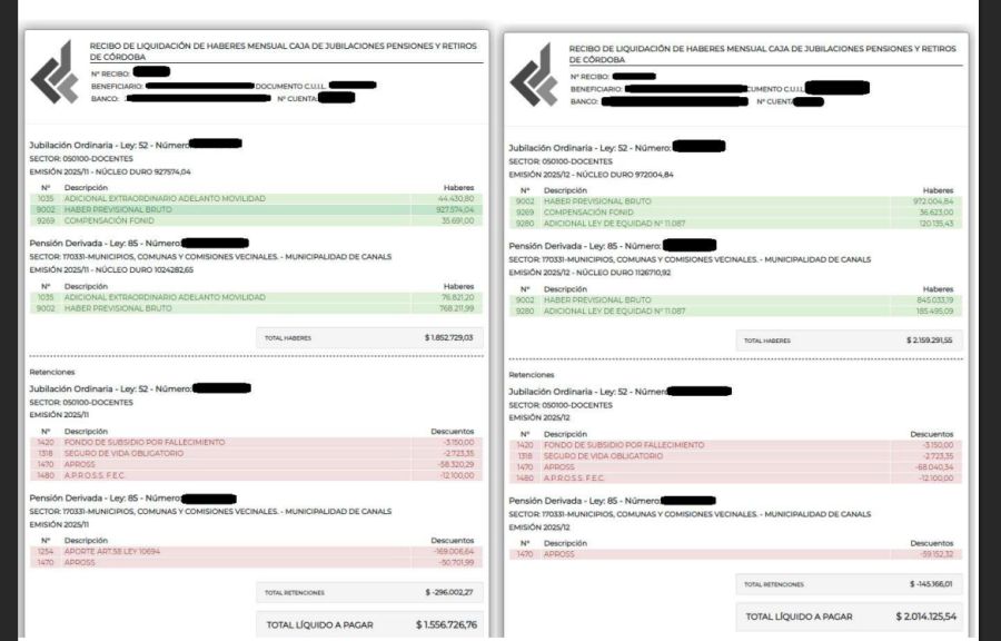 Haber de un jubilado de Canals