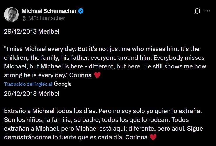 Posteo de Corinna Schumacher