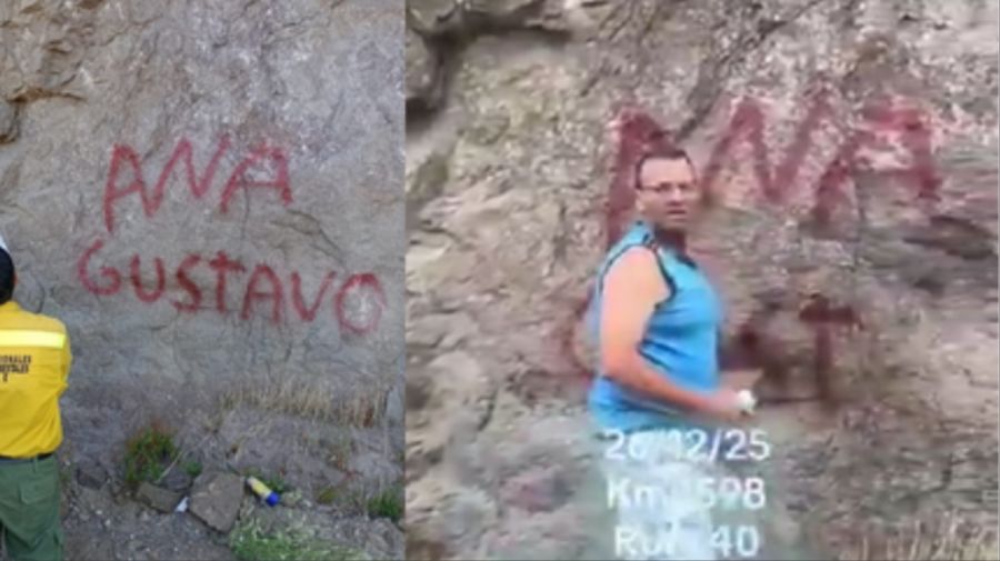 Un camionero vandalizó una piedra del Parque Nacional Nahuel Huapi