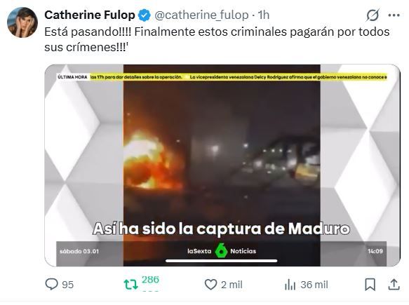 Catherine Fulop reacciona a la captura de Nicolás Maduro 