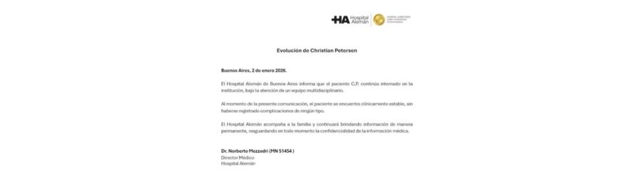 El nuevo parte médico de Christian Petersen