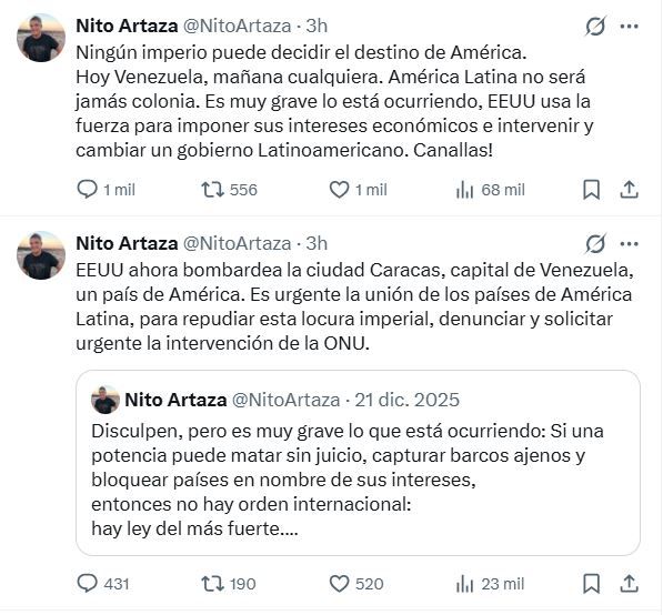 Famosos reaccionan al ataque de Estados Unidos a Venezuela y captura de Nicolás Maduro