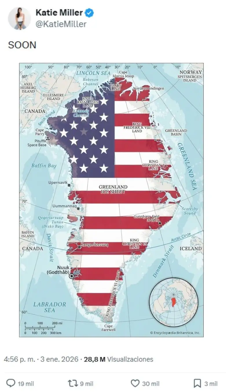 El polémico posteo de la esposa de un funcionario estadounidense sobre Groenlandia: