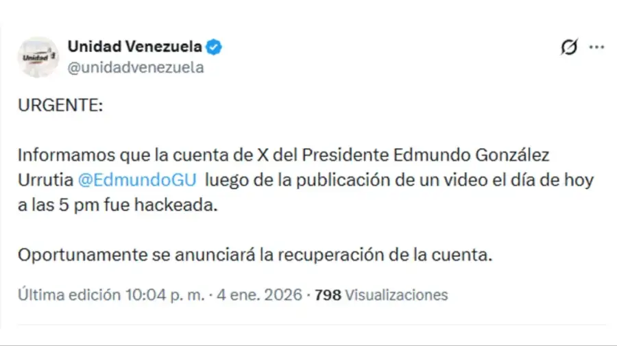 González Urrutia fue hackeado para difundir una criptoestafa 20260104