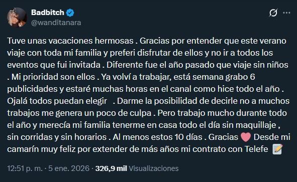 Wanda Nara sobre sus vacaciones en Punta del Este 2026