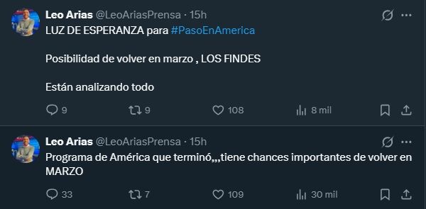 Pasó en América podría volver al canal en marzo de 2026
