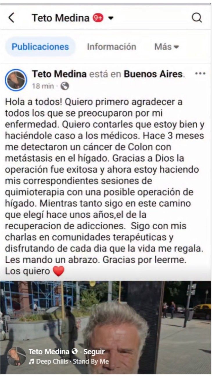 El Teto Medina contó que tiene cáncer de colon