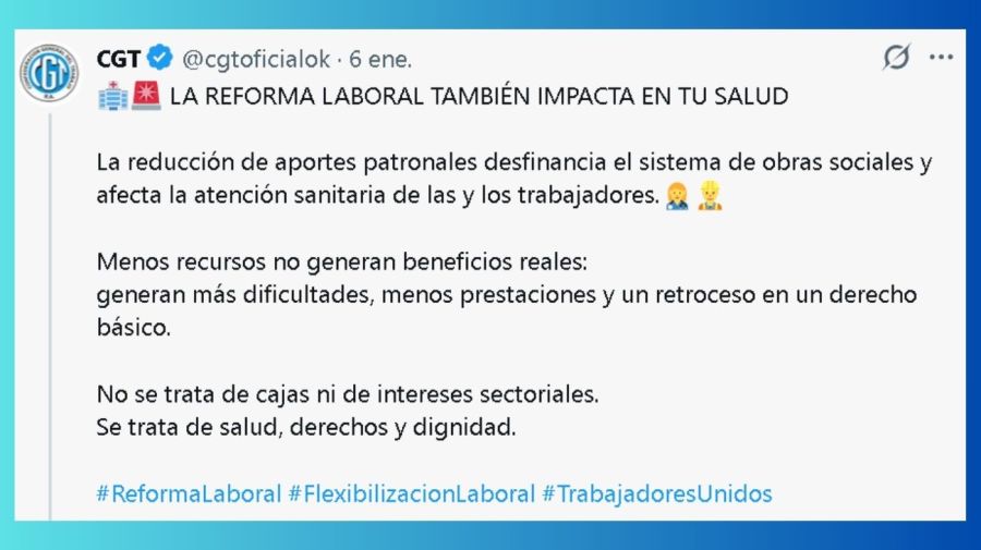 Tuit de la CGT contra la reforma laboral