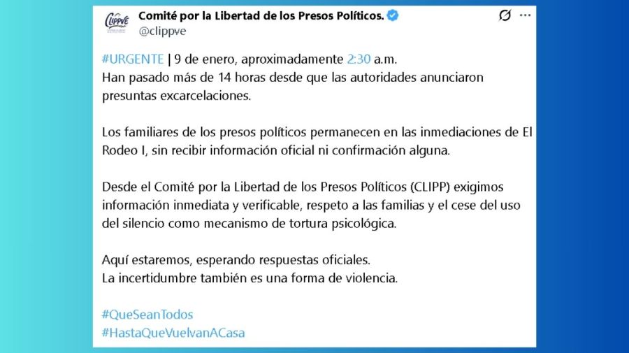 Mensaje en X del Comité por la Libertad de los Presos Políticos venezolanos