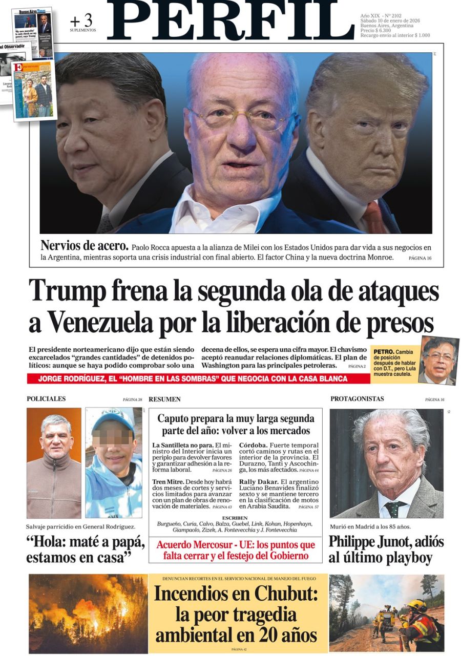 La tapa del Diario PERFIL de este sábado 10 de enero de 2026. 