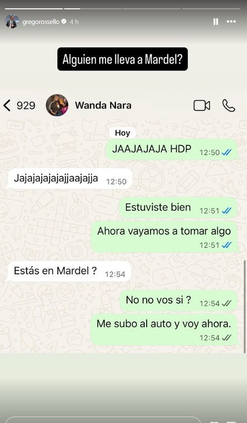 Los mensajes entre Wanda Nara y Grego Rossello