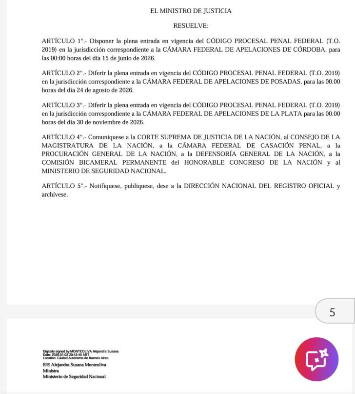 Resolución Ministerio de Justicia de la Nación