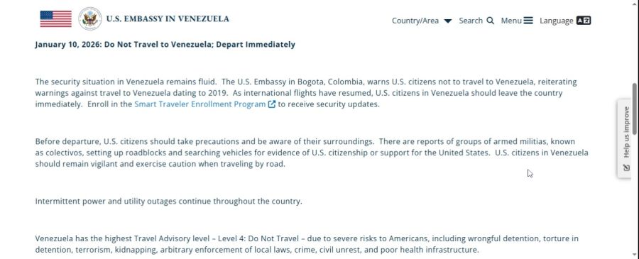 Estados Unidos pidiendo a sus ciudadanos que dejen Venezuela