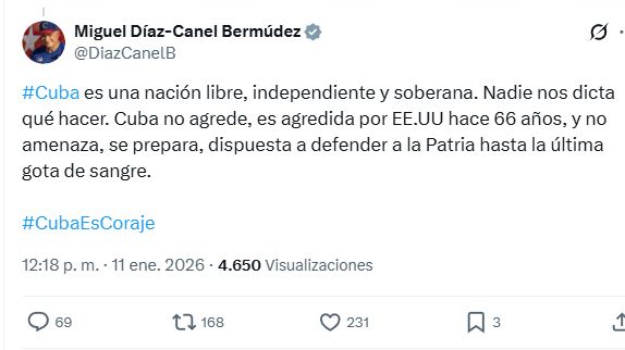 Los posteos de Díaz-Canel, contestando a las amenazas de Trump.