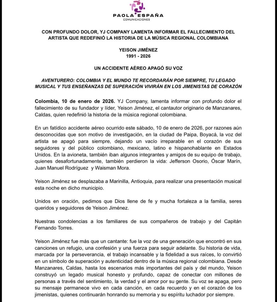 Muerte Yeison Jiménez