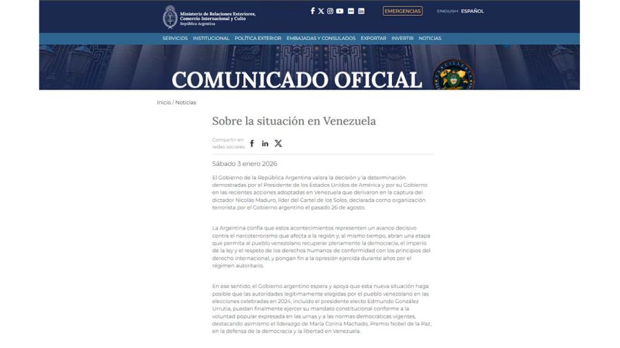 Comunicado Cancilería 12012026