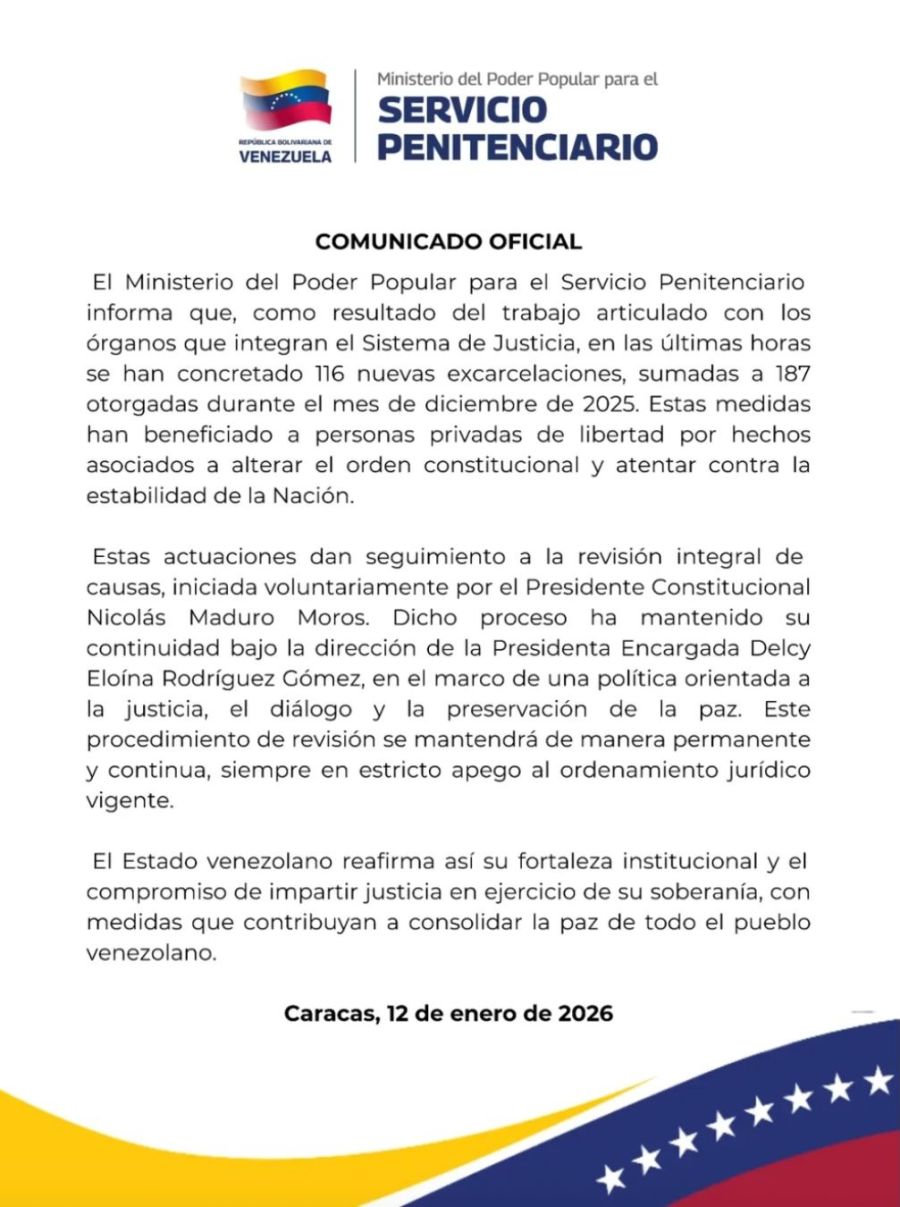 Comunicado Servicio Penitenciario Venezuela