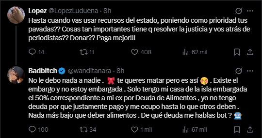 Posteos en X de Wanda Nara