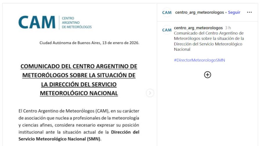 Centro Argentino de Meteorólogos Comunicado 20260113