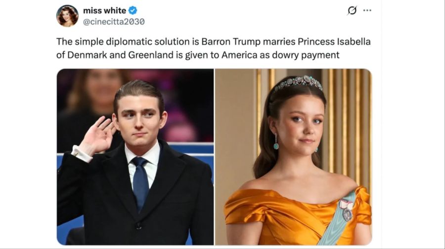 En las redes sociales proponen casamiento entre Barron Trump y una princesa de Dinamarca para controlar Groenlandia 