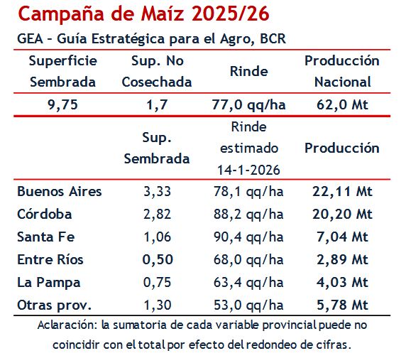 Campaña de maíz por provincia