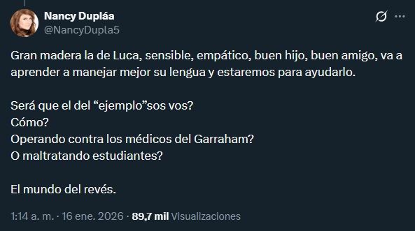 Nancy Dupláa contra Eduardo Feinmann por criticar a Luca Martin, su hijo
