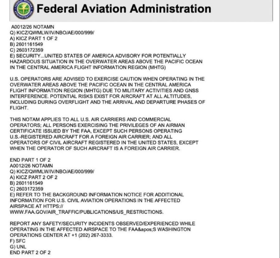 Habrá 60 días de alerta de posible actividad militar estadounidense desde el Pacífico mexicano hasta Ecuador.