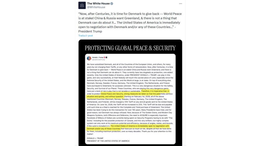Trump amenaza con aranceles a Europa si no le venden Groenlandia