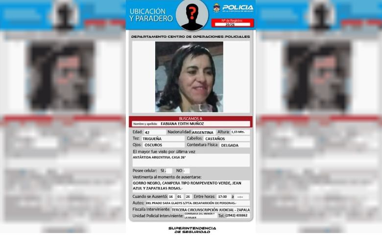 Buscan a una hermana de Marcos 'Huevo' Acuña en Zapala, Neuquén.