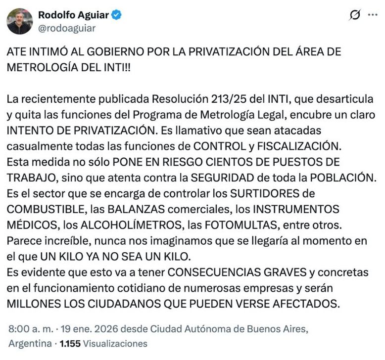 ATE intimó al Gobierno por el intento de privatización del área de Metrología del INTI