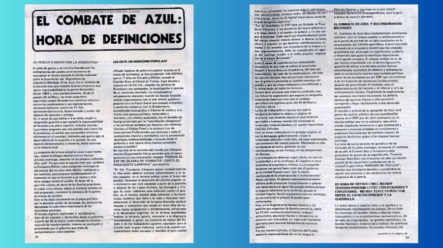Informe del ataque a Azul, revista del Ejército Revolucionario del Pueblo, Estrella Roja - Edición del 28 de enero de 1974