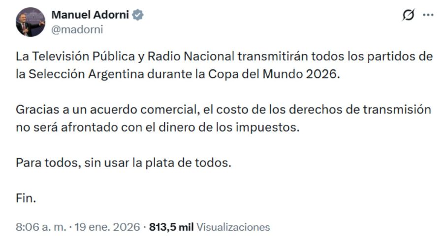 La TV Pública transmitirá los partidos de Argentina en el Mundial