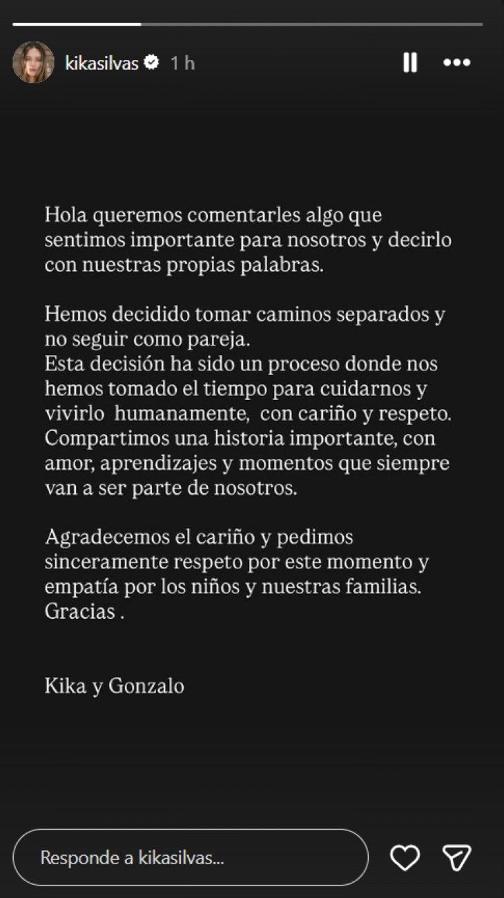 Gonzalo Valenzuela y Kika Silva anunciaron su separación