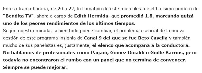 Laura Ubfal sobre el rating de Bendita