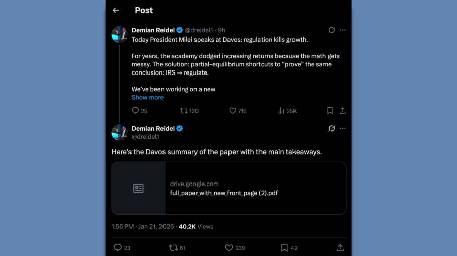 Demian Reidel publica el paper con el que el Presidente espera obtener el premio Nobel de Economía 21012026