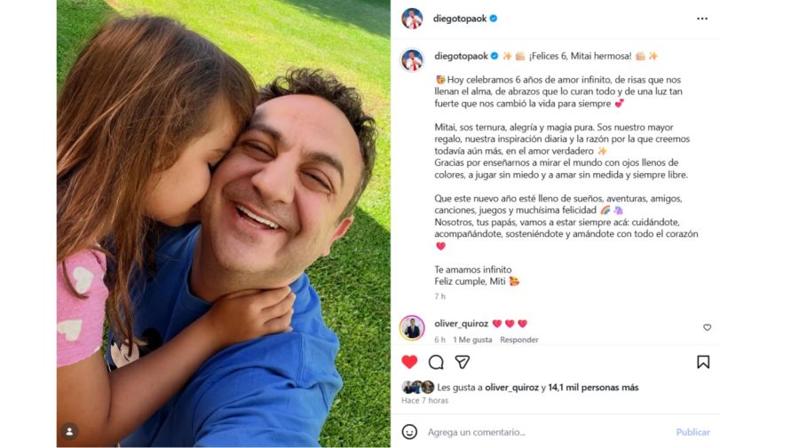 La emotiva dedicatoria de Diego Topa a su hija Mitai