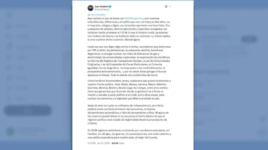 Posteo Juan Grabois 21012026