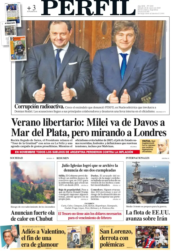 La tapa del Diario PERFIL del sábado 24 de enero de 2026
